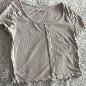 Women's Ribbed Button-Up Top - Cream